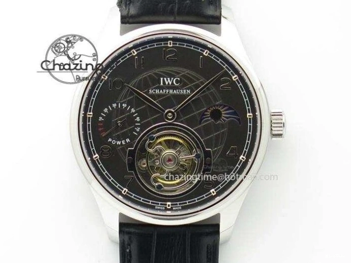 MIROTIME 0331 Portuguese Tourbillon Power Reserve Moonphase SS Black Dial On Black Leather Strap TechFriendly 7321